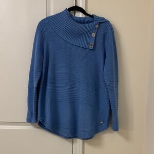 Calvin Klein Women’s Blue Button-Shoulder Knit Sweater